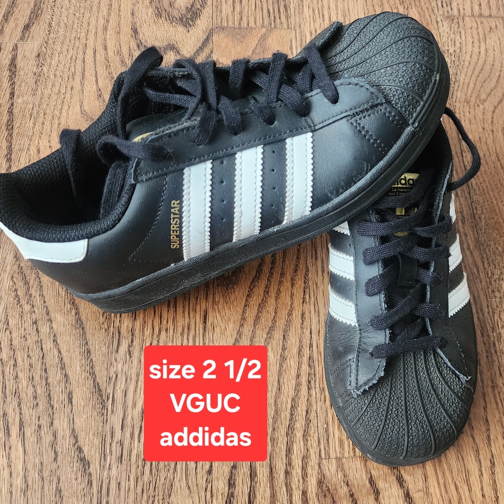 Adidas Kids Superstar Black with White Stripes